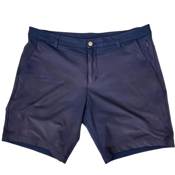 Lululemon Mens ABC Classic Fit Nave Blue Flat Front Multipocket Shorts 36 - Picture 1 of 6